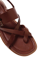 Women's Tan Ankle Strap Flip-Flop Leather Sandals | Derimod
