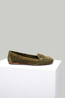 Haki Süet Kadın Deri Loafer | Derimod