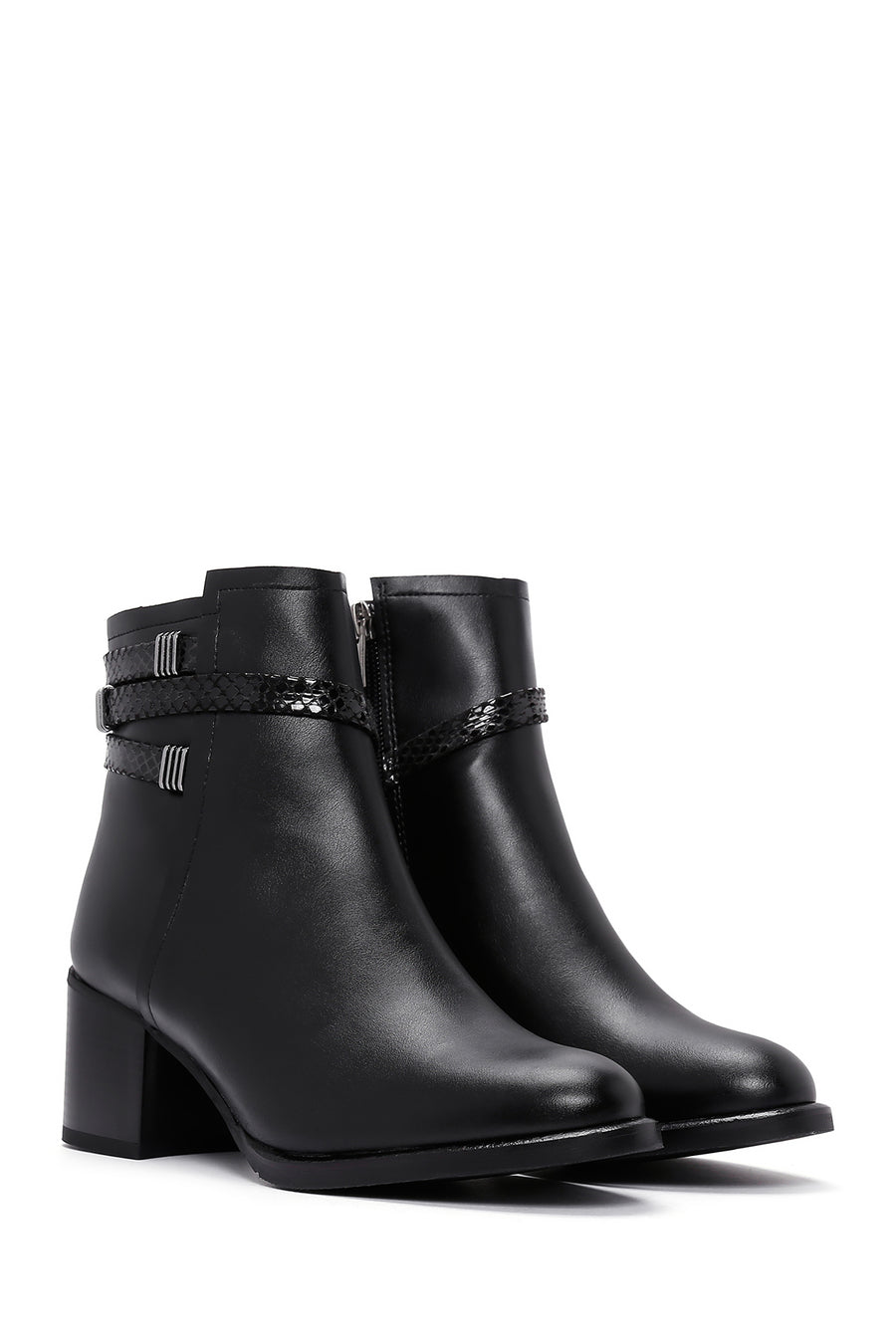 Women's Black Zippered Heeled Casual Boots