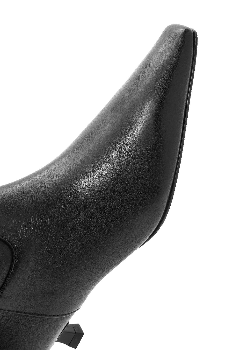 Women's Black Zippered Thin Short Heeled Leather Boots