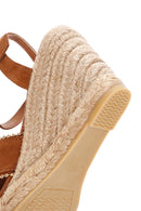 Women's Tan Ankle Strap Wedge Heel Suede Leather Espadrille Sandals | Derimod