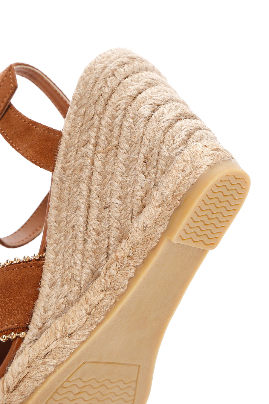 Women's Tan Ankle Strap Wedge Heel Suede Leather Espadrille Sandals
