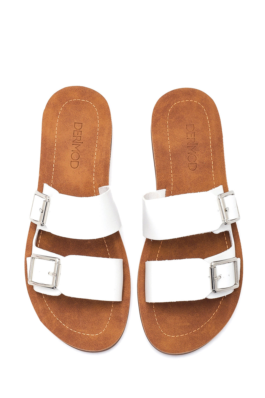 Women's White Double Buckle Slippers