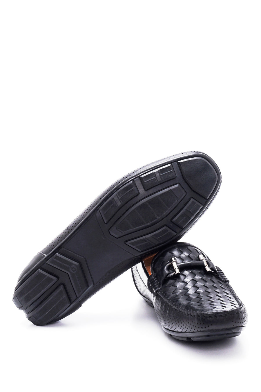 Erkek Siyah Deri Örgülü Casual Loafer