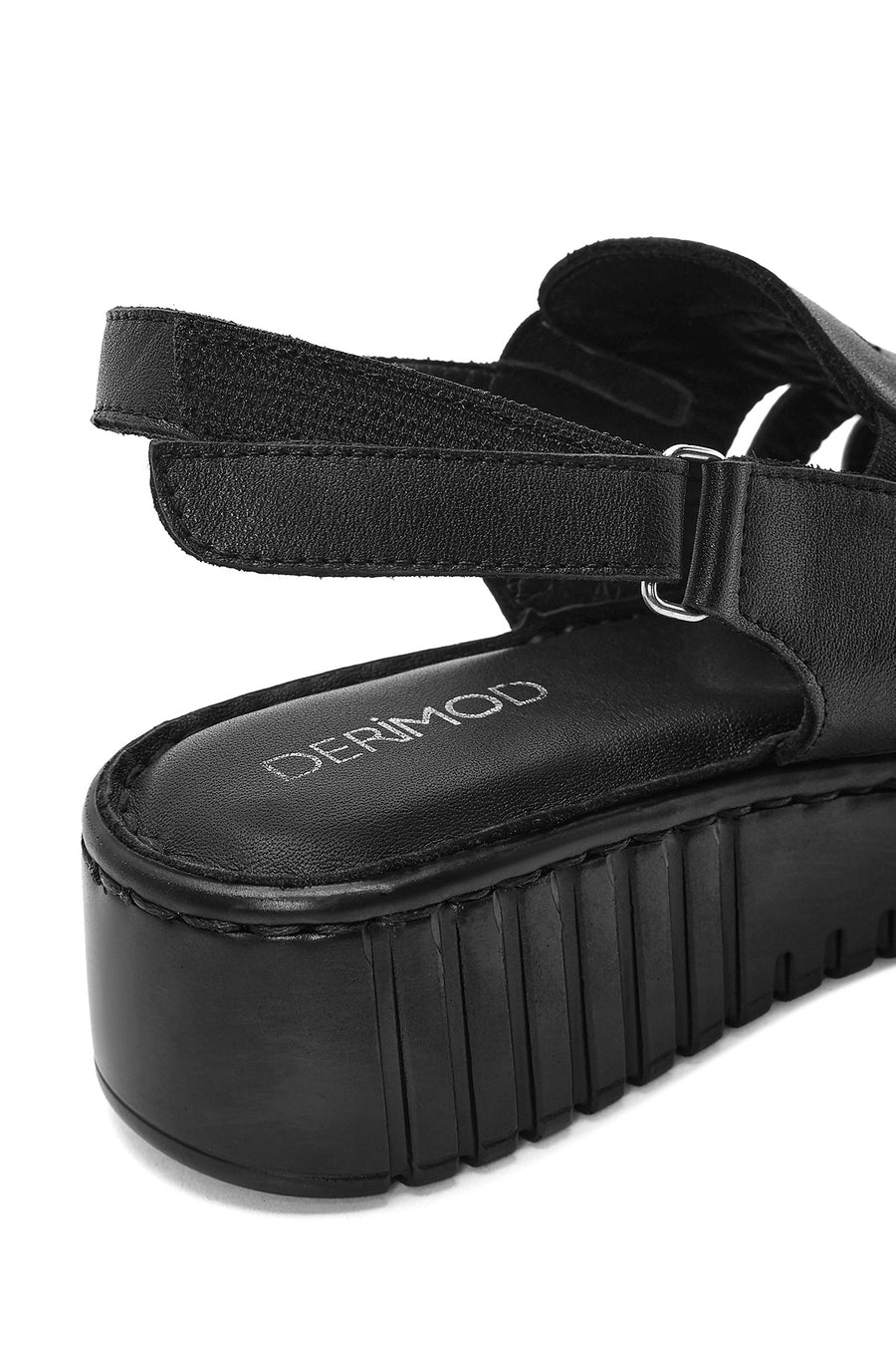 Kadın Siyah Kalın Tabanlı Deri Comfort Sandalet
