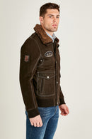 Air Force Men's Brown Fur Collared Nubuck Leather Pilot Jacket | Derimod