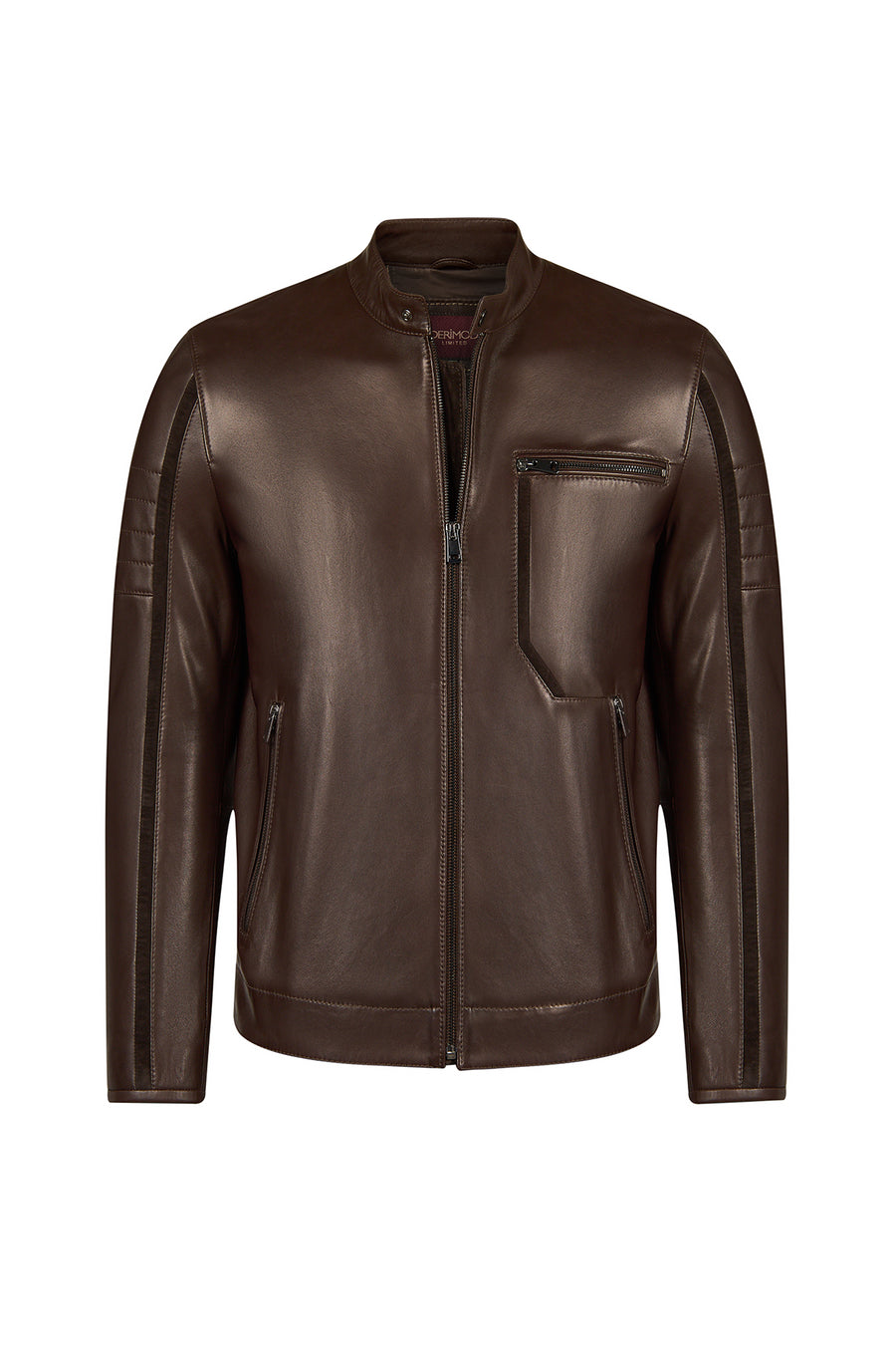 Palmer Male Brown Mandarin Collar Leather Jacket