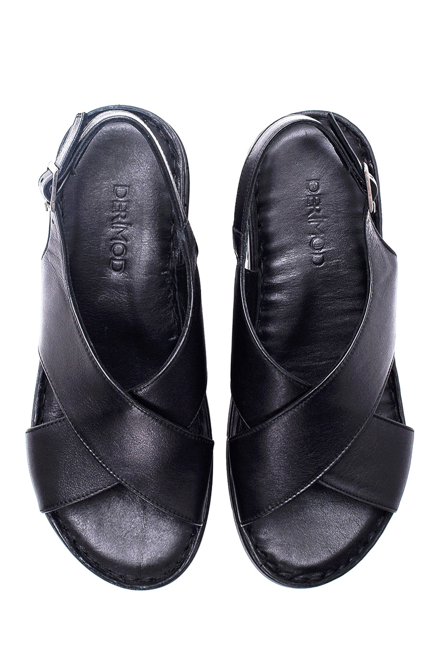 Women's Black Leather Comfort Sandals