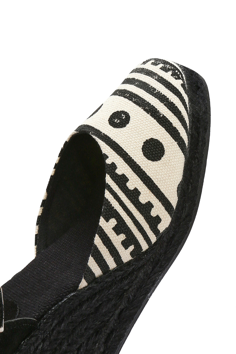 Kastamonu Stone Print Women's Black Patterned Wedge Heeled Espadrille Sandals