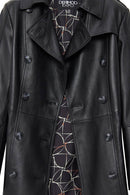Matilda Women's Black Double Breasted Leather Coat | Derimod