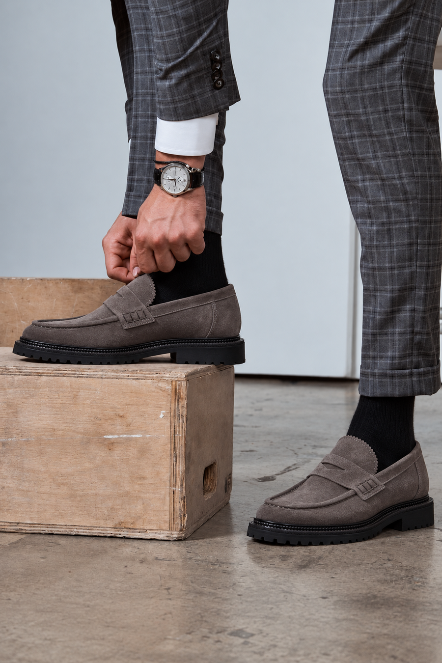 Male Gray Suede Loafers
