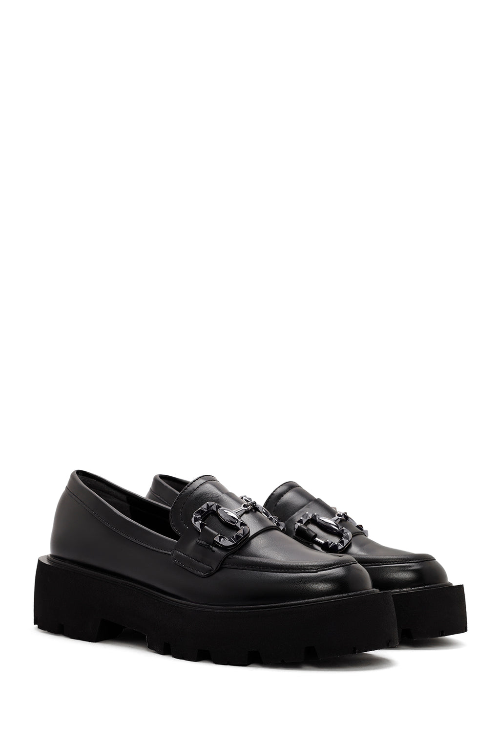 Kadın Siyah Toka Detaylı Maskülen Loafer