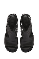Women's Black Ankle Strap Thick Heeled Leather Sandals | Derimod