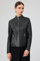 Delano Women's Black Short Leather Jacket | Derimod