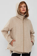 Roma Women's Beige Hooded Double-Sided Oversize Leather Jacket | Derimod