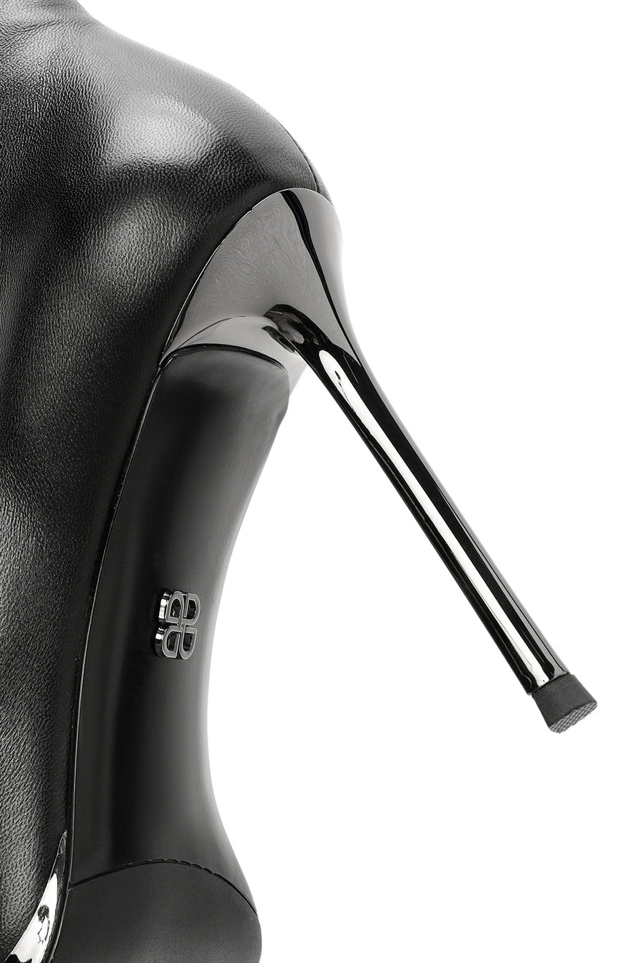 Women's Black Zippered Thin Heeled Leather Boots