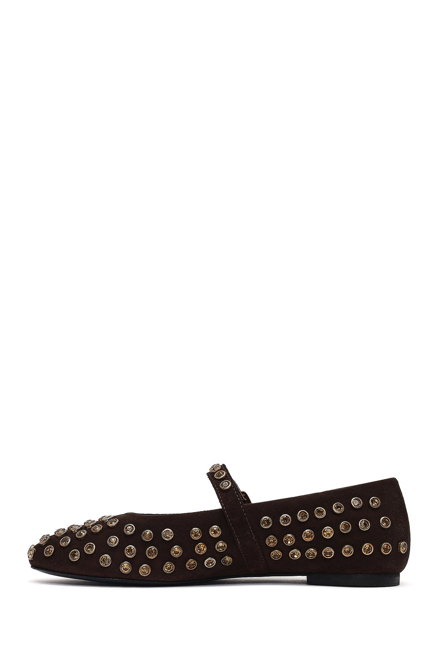 Woman Brown Stone-Embellished Leather Ballet Flat