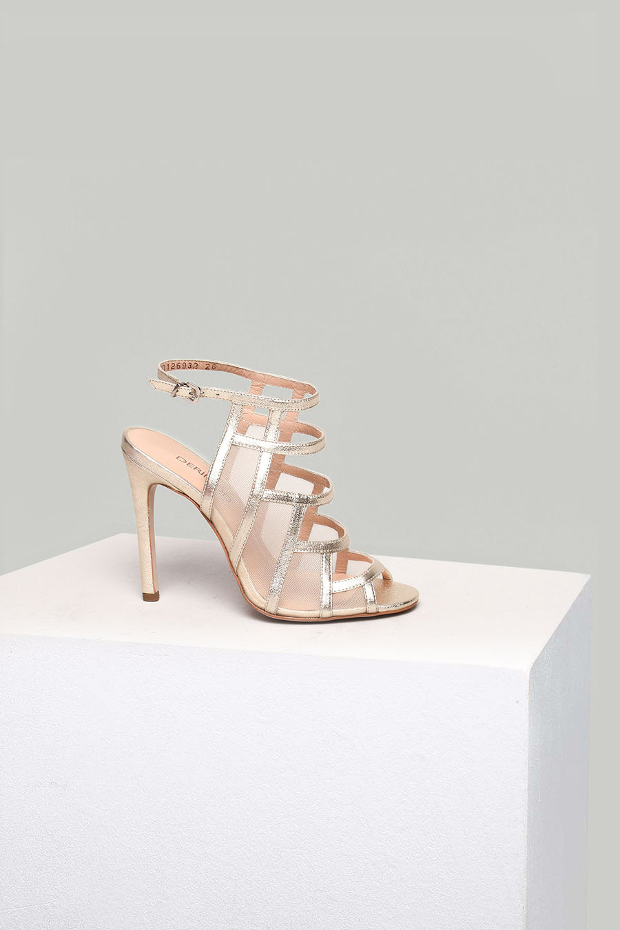 Women's Leather Heeled Sandals with Tulle Detail