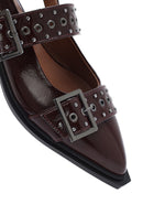 Women's Claret Red Open Back Buckled Patent Leather Ballerinas | Derimod