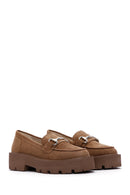 Women's Tan Suede Buckle Loafer | Derimod