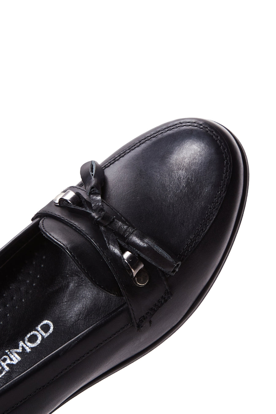 Kadın Siyah Deri Dolgu Topuklu Loafer