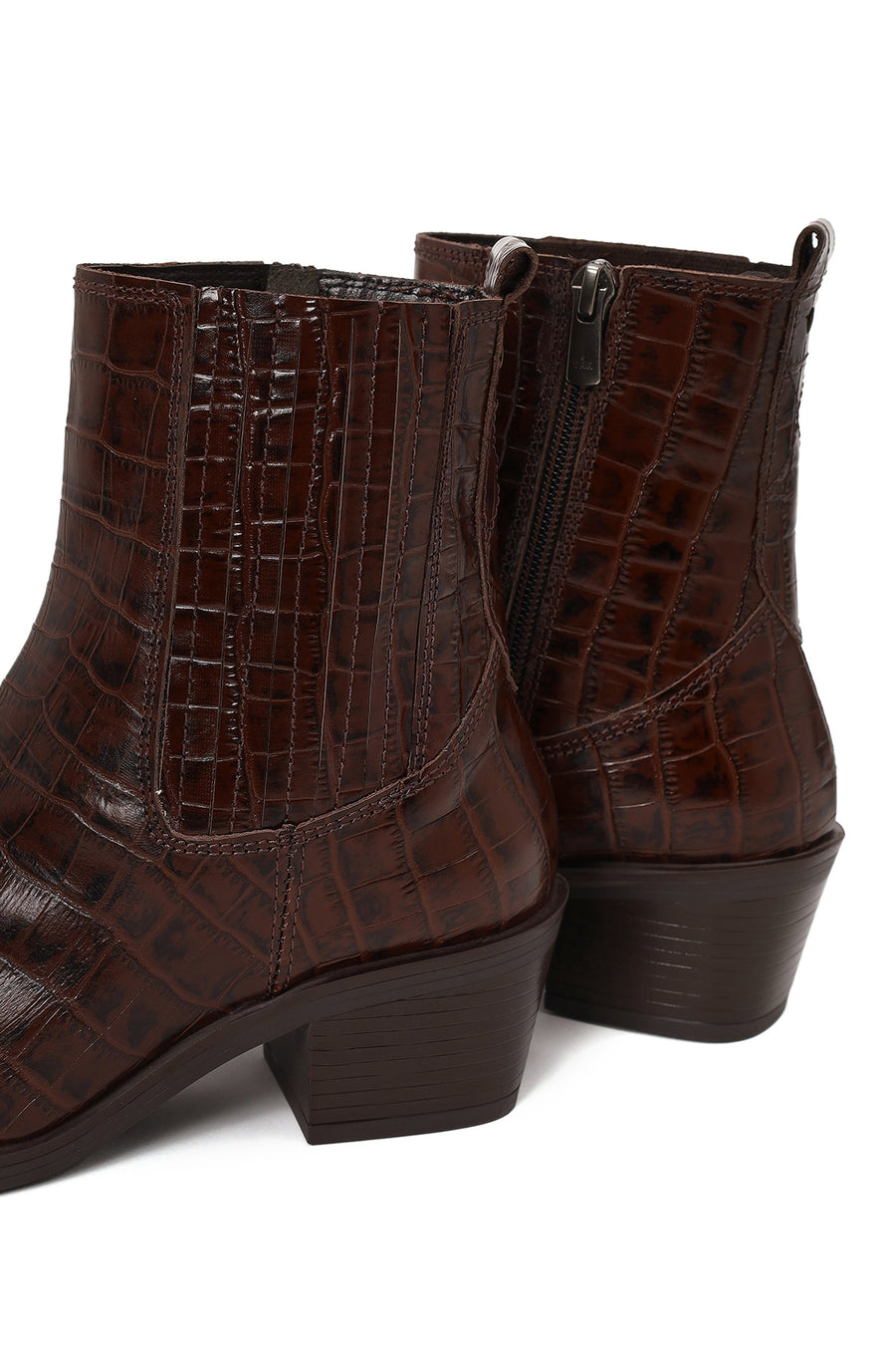 Kadın Kahverengi Kalın Topuklu Kroko Deri Kovboy Bot