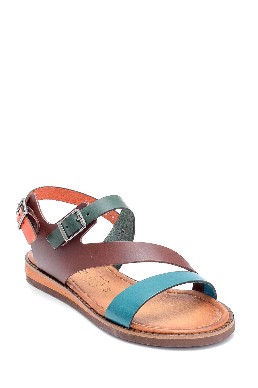 Women's Leather Buckle Detailed Sandals