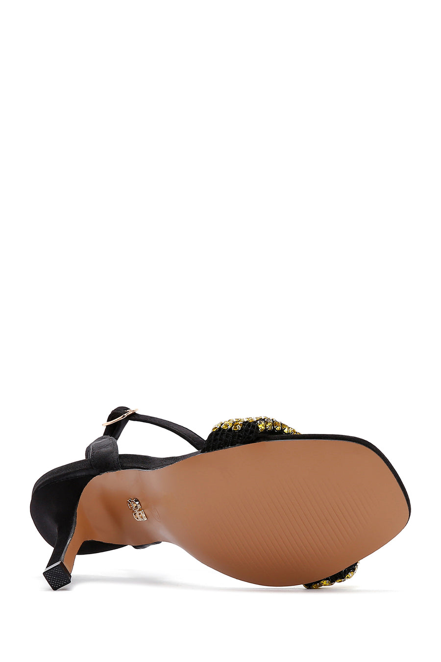 Women's Black Yellow Stone Thin Heeled Ankle Sandals