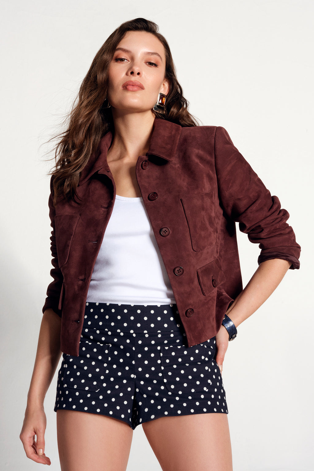 Cassandra Kadın Bordo Slim-Fit Süet Deri Ceket