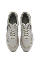 Women's Beige Wedge Heel Side Zip Leather Sneakers | Derimod
