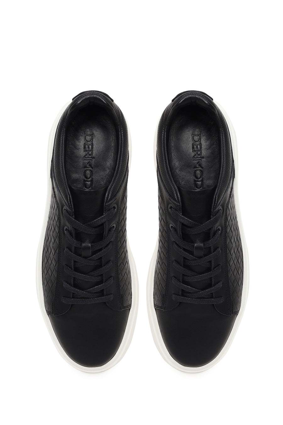 Erkek Siyah Bağcıklı Deri Sneaker