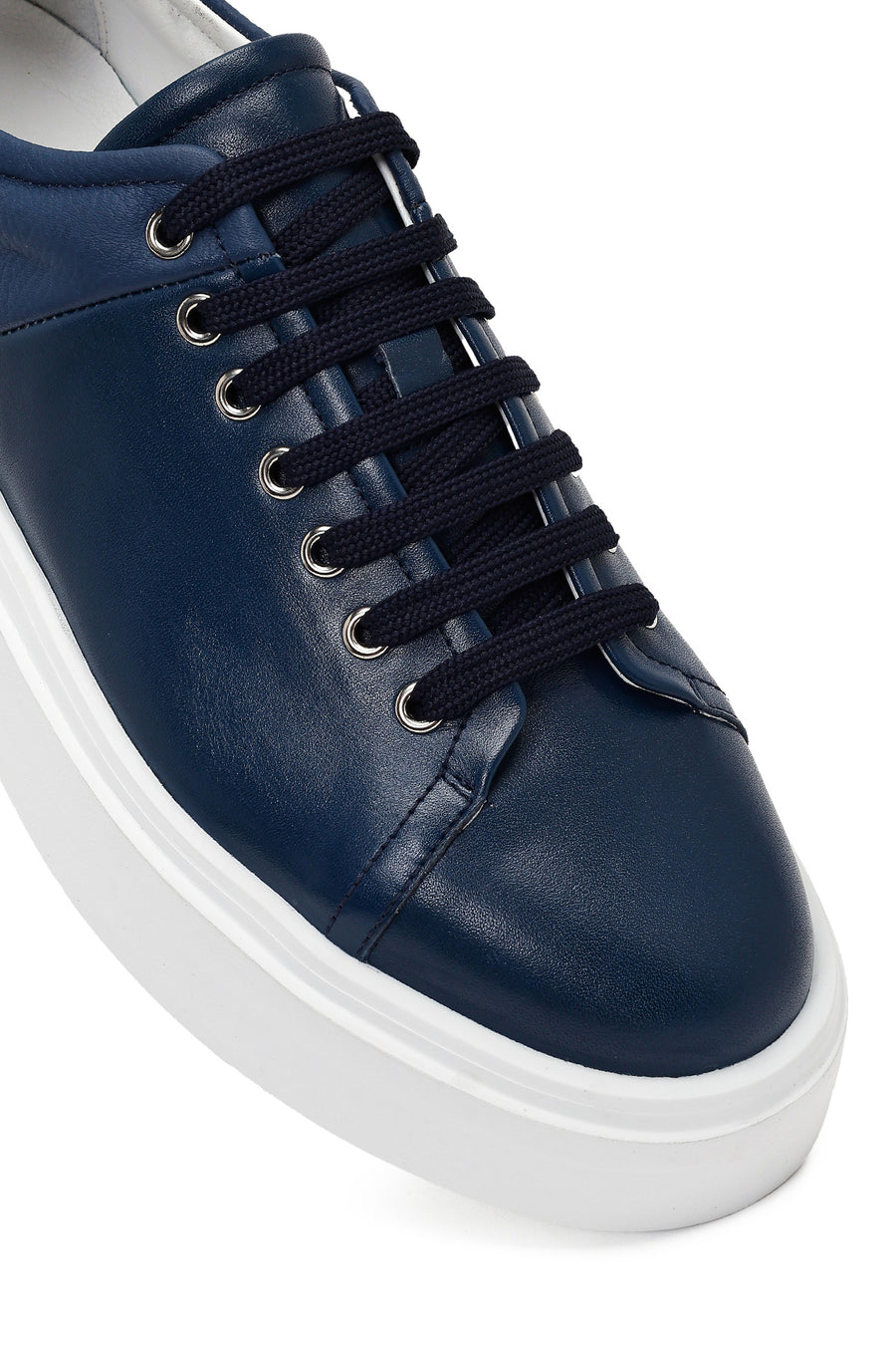 Men's Navy Blue Lace-up Thick-Sole Leather Sneaker