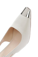 Women's Cream Open Back Leather High Heel Shoes | Derimod
