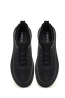 Erkek Siyah Bağcıklı Kalın Tabanlı Deri Sneaker | Derimod