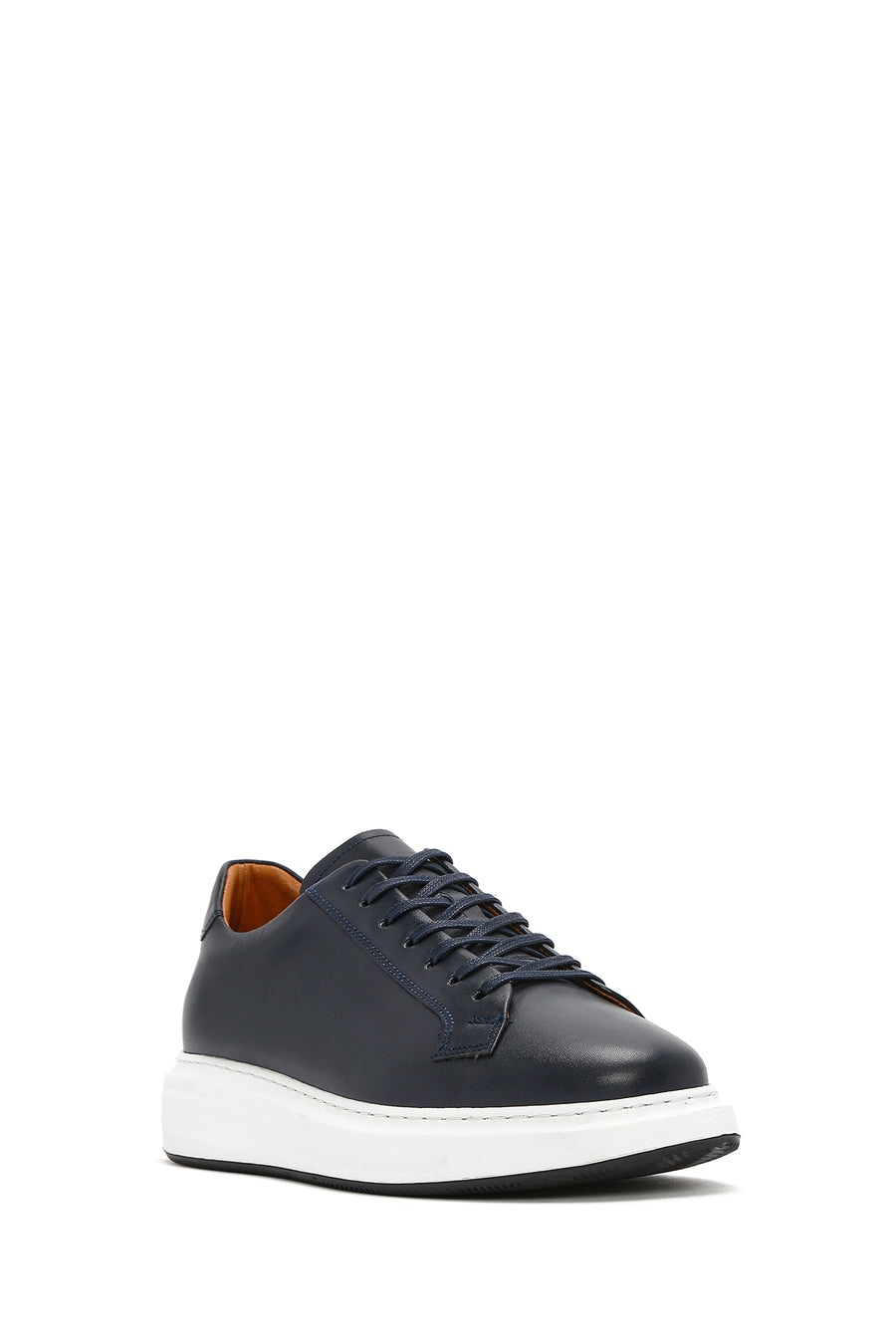 Men's Navy Blue Lace-Up Leather Sneaker