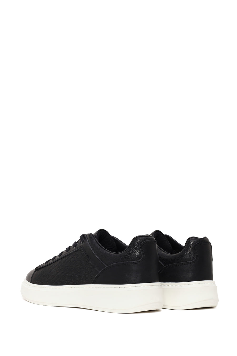 Erkek Siyah Bağcıklı Deri Sneaker