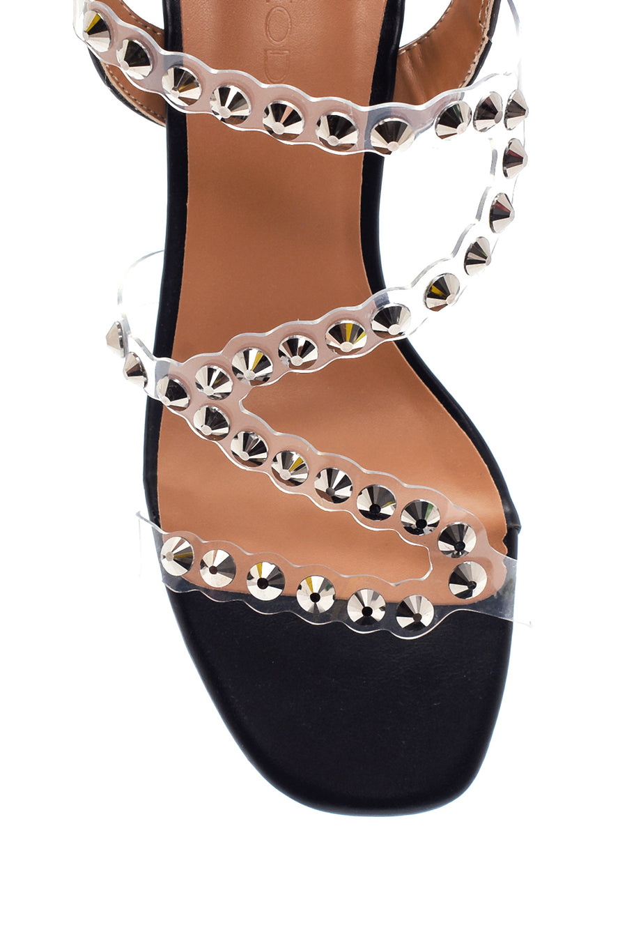 Women's Black Stone Transparent Heeled Sandals