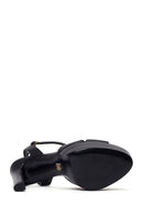 Woman Black Ankle-Strap Buckled Platform High Thick-Heel Leather Sandal | Derimod