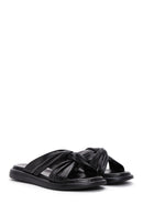 Women's Black Leather Comfort Slippers | Derimod