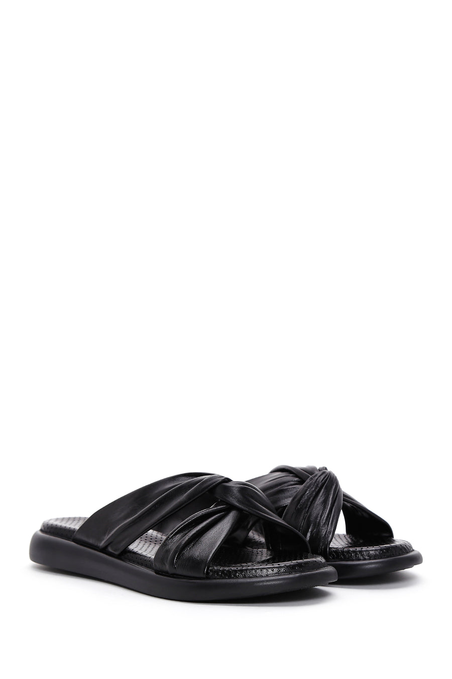 Women's Black Leather Comfort Slippers