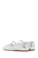 Women's Silver Mesh Strappy Ballerinas | Derimod