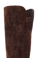 Woman Brown Zippered Low Heel Suede Leather Boot | Derimod