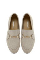 Women's Beige Suede Leather Masculine Loafer | Derimod