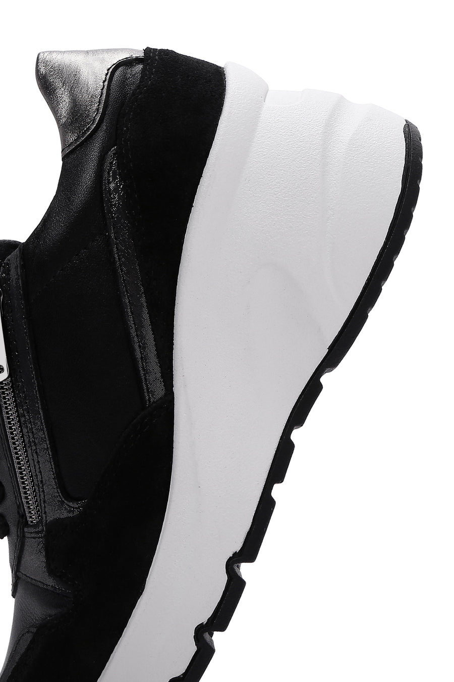 Kadın Siyah Bağcıklı Fermuar Detaylı Dolgu Topuklu Deri Sneaker