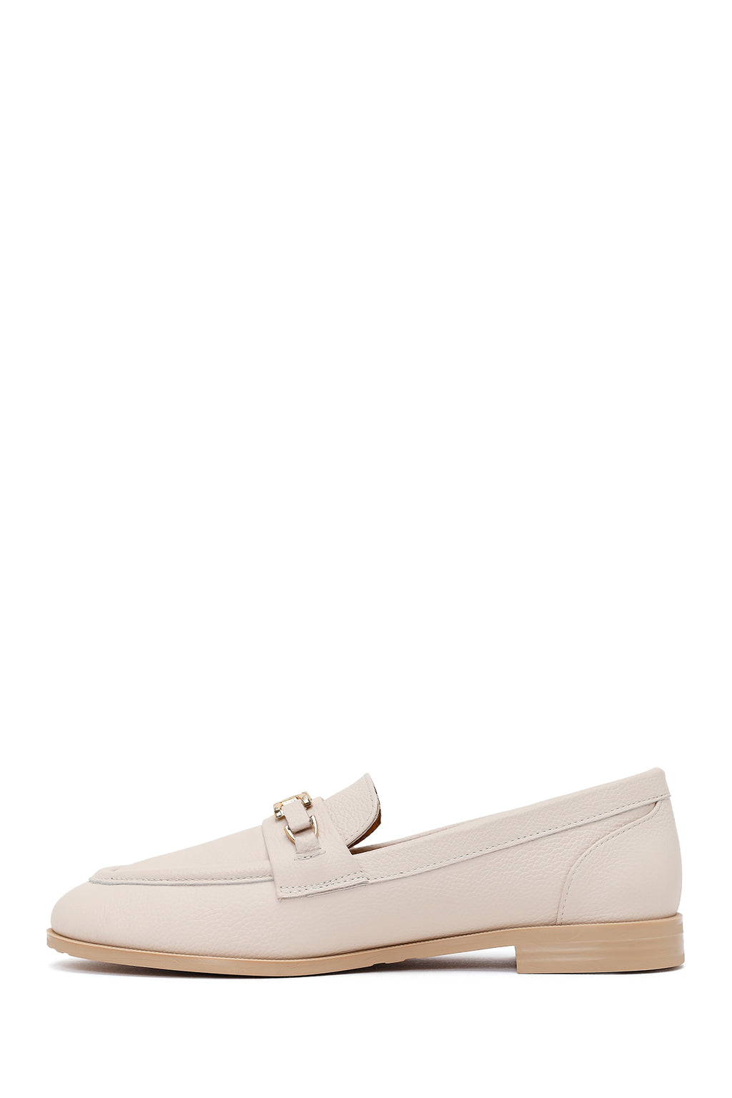 Kadın Krem Tokalı Maskülen Deri Loafer