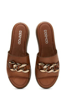 Women's Tan Thick Soled Leather Slippers | Derimod