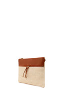 Woman Beige Long Chain Strap Wicker Clutch Bag | Derimod