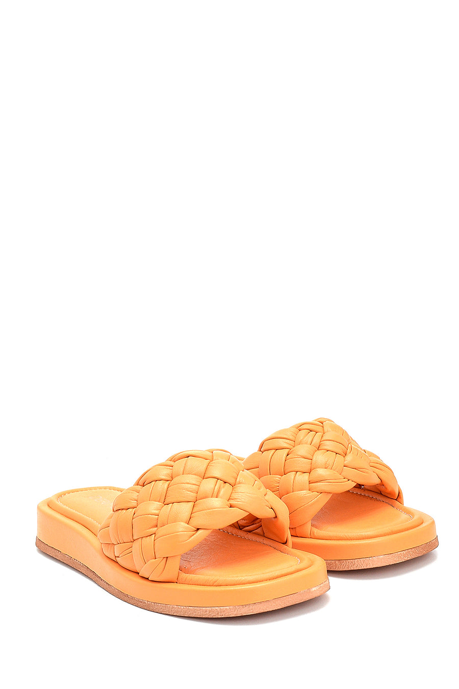 Women's Leather Knit Detailed Slippers