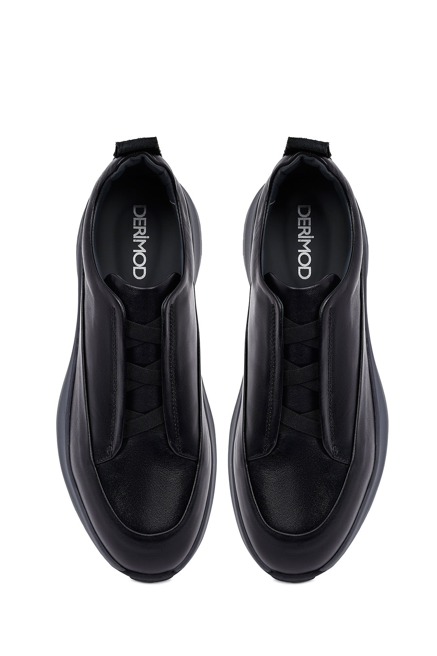 Men's Black Thick Sole Leather Casual Sneakers