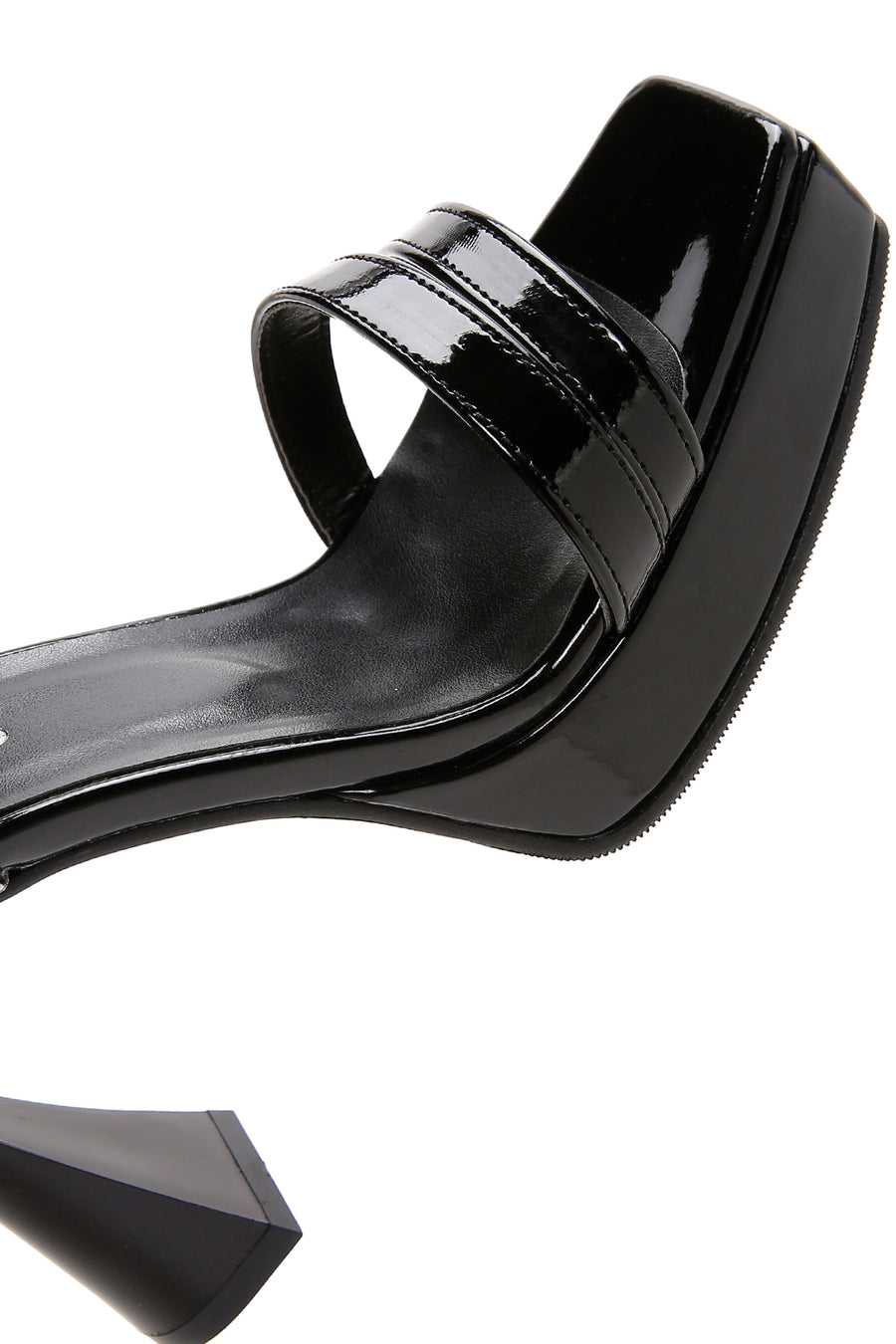 Women's Black Patent Leather Platform Heeled Sandals